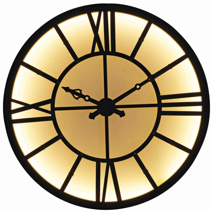 Horloge murale lumineuse en métal noir D.121cm Duke