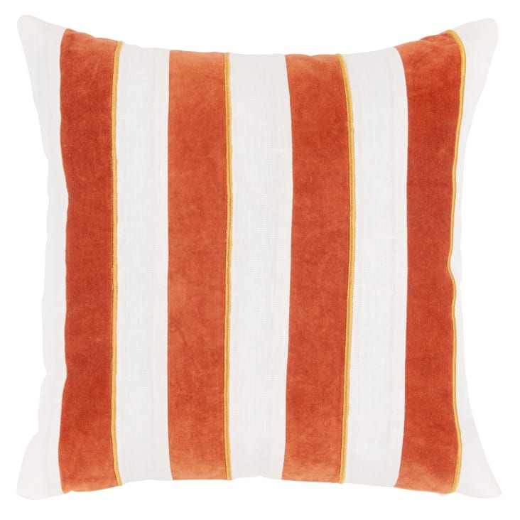 Housse de coussin en velours de coton motifs à rayures orange et écru 40x40 SHAMIYA | Maisons du Monde