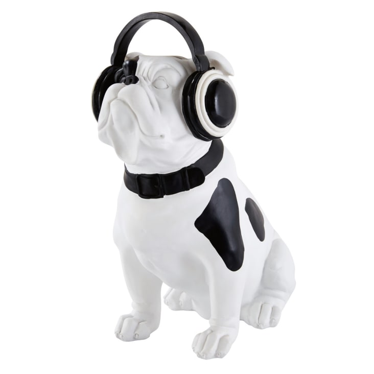 Hunde-Statuette schwarz und weiß H33-Bulldog Rock