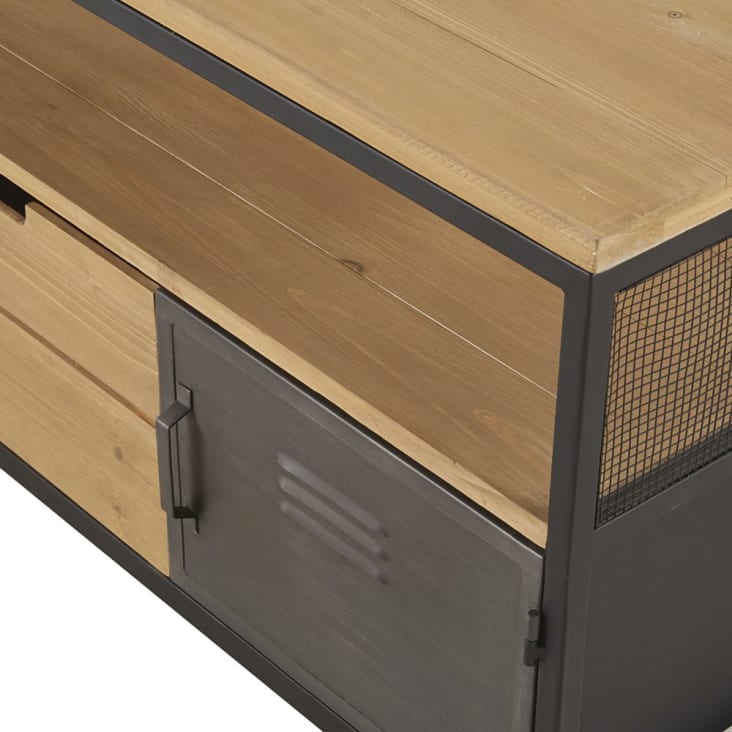 Industrieel tv-meubel met 1 lade en 2 deurtjes van den en metaal-Harvey detail-3