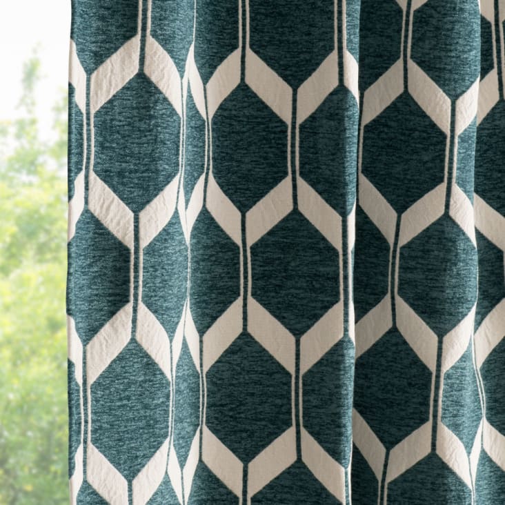 Jacquard-Vorhang aus Chenille mit Ösen, weiß und grün, je 140x300cm ASTON |  Maisons du Monde