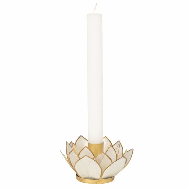 goldfarbenem weißem LOTUS in Lotusform Metall Perlmutt Kerzenständer | aus Maisons und Monde du