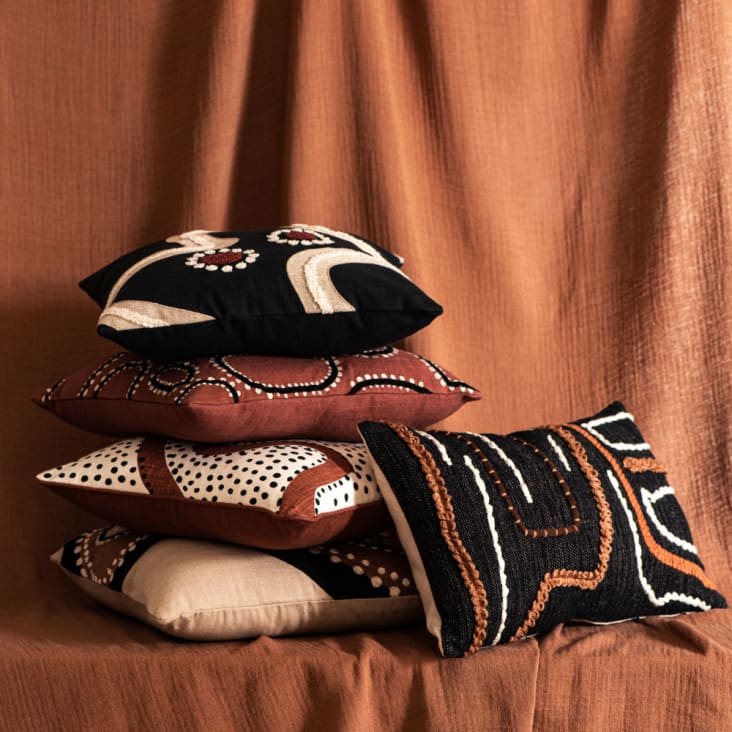 Kissenbezug aus Baumwolle Monde ecru, DUBBO schwarz 40x40 und mit | Maisons Muster, terrakotta du