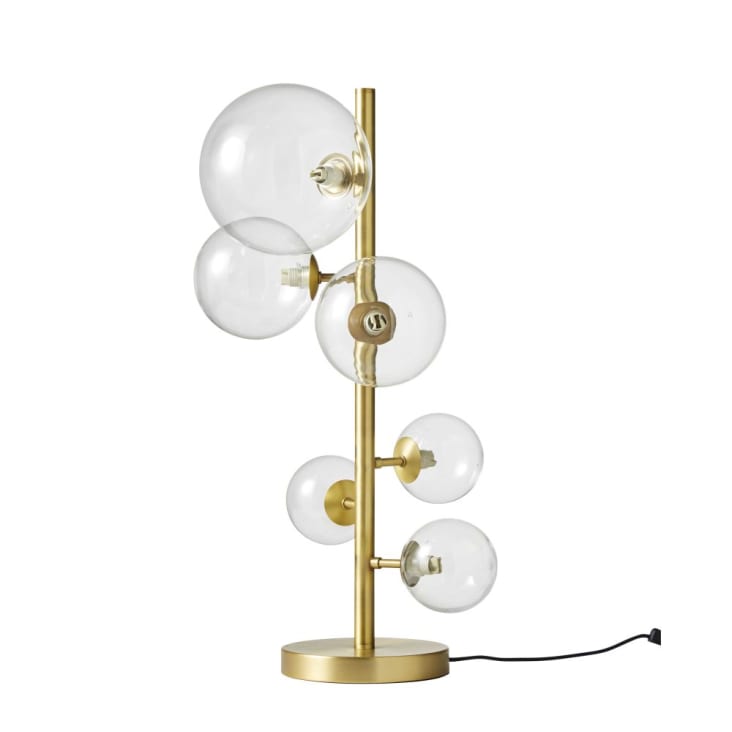 Lamp met 6 bollen van glas en goudkleurig metaal-ATOME