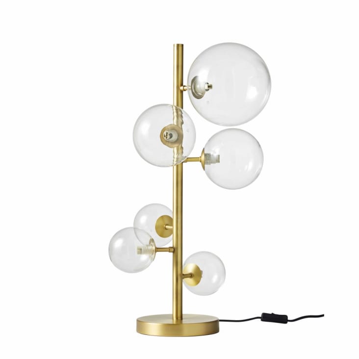 Aanstellen vos Frank Worthley Lamp met 6 bollen van glas en goudkleurig metaal ATOME | Maisons du Monde