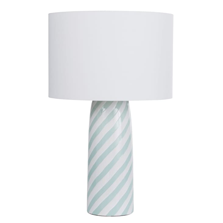 Lamp van keramiek met lampenkap van gerecycleerd polyester, wit/blauw-NYMPHE