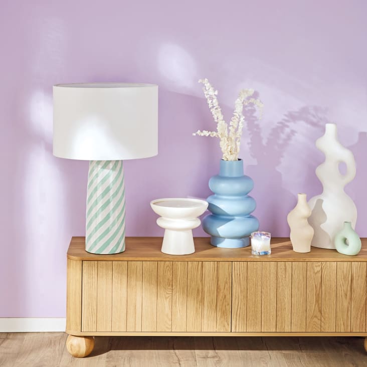Lamp van keramiek met lampenkap van gerecycleerd polyester, wit/blauw-NYMPHE ambiance-3
