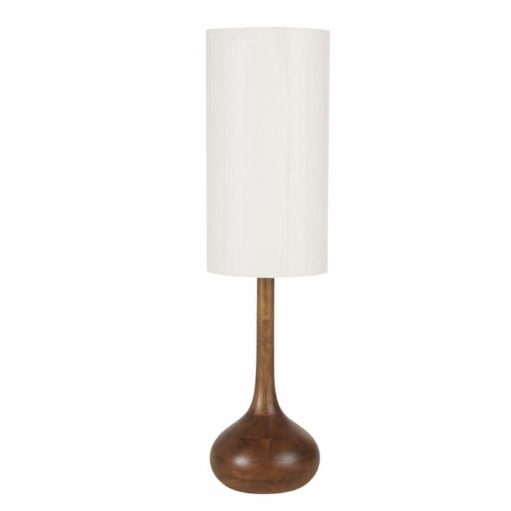 Lamp van mangohout met beige linnen lampenkap-HAGGINWOOD