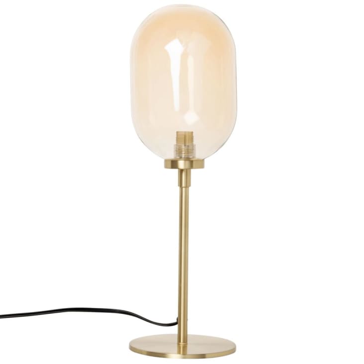 Lampada da tavolo con globo in vetro colorato e metallo dorati-Milla