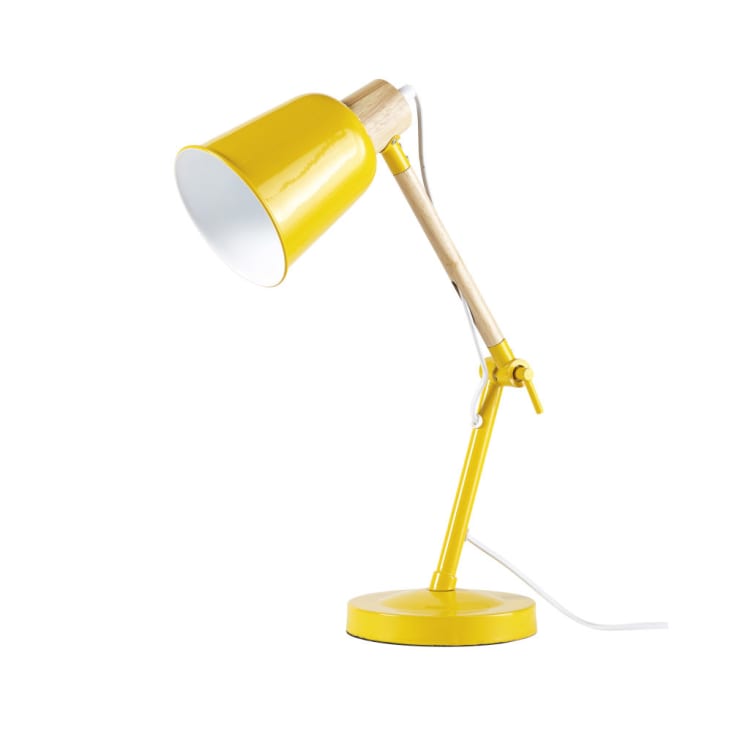 Lampada da tavolo in metallo gialla e legno di hevea-PIXIE cropped-3