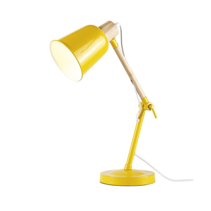 Lampada da tavolo in metallo gialla e legno di hevea-PIXIE cropped-2