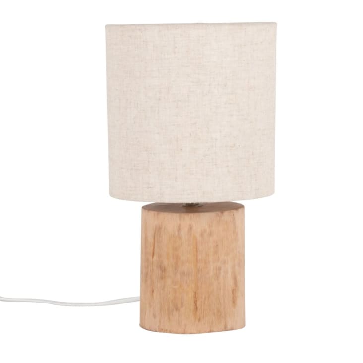 Lampada in legno di eucalipto con paralume in cotone écru-Calvi
