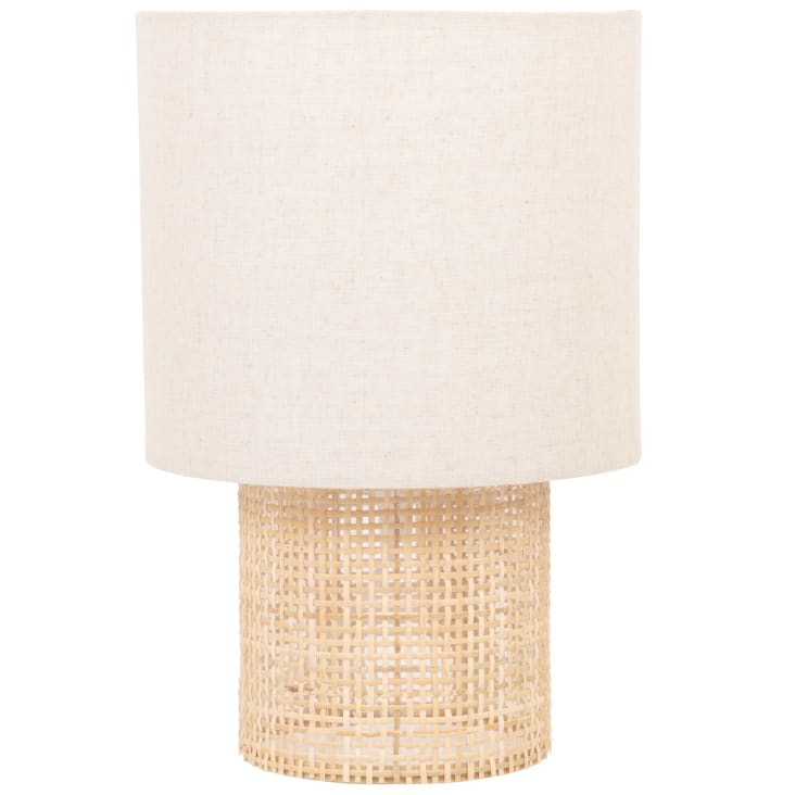 Lampada in rattan intrecciato con paralume in poliestere riciclato beige