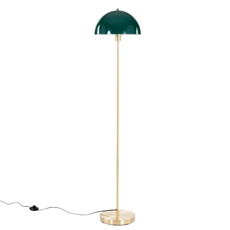 Lampadaire champignon en métal doré et abatjour vert laqué H145 NEREIDAS Maisons du Monde