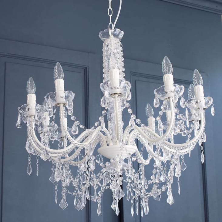 Lampadario con pendenti in metallo bianco 75 cm-Pampilles ambiance-13