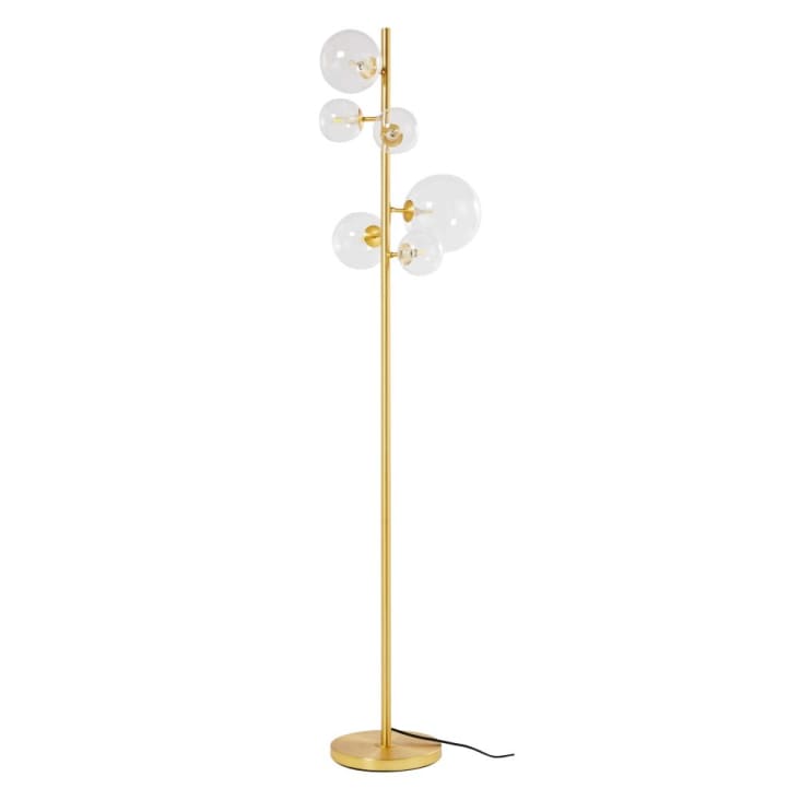 Lámpara de pie de metal dorado con 6 globos de cristal Alt.160-ATOME