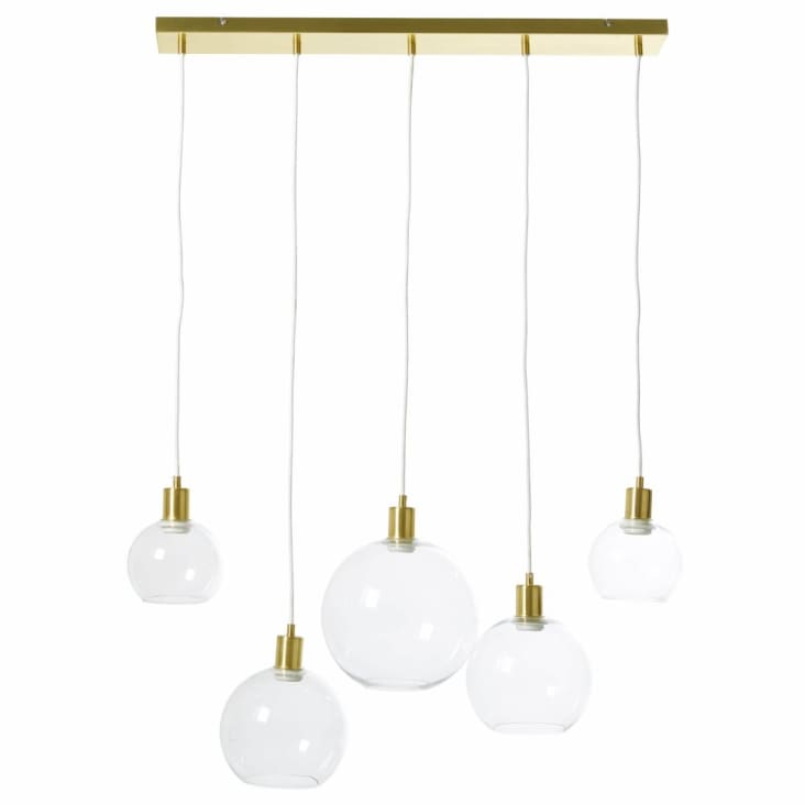 Lámpara de techo con 5 bolas de cristal y metal dorado-COOPER