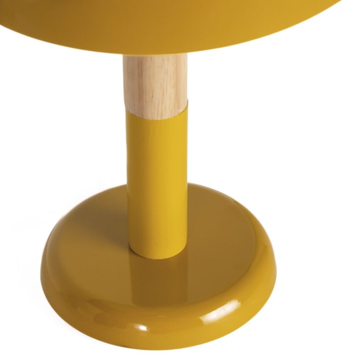 Lampe à poser en métal jaune moutarde et bois d'hévéa-YUMA cropped-2