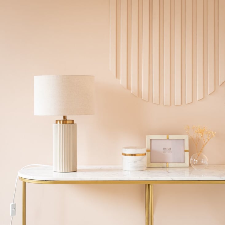 Lampe aus beige Keramik mit Lampenschirm aus recyceltes Polyester -Vigo ambiance-4