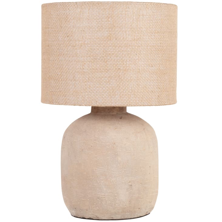 Lampe aus beiger Keramik mit Lampenschirm aus Jute Saveria | Maisons du ...