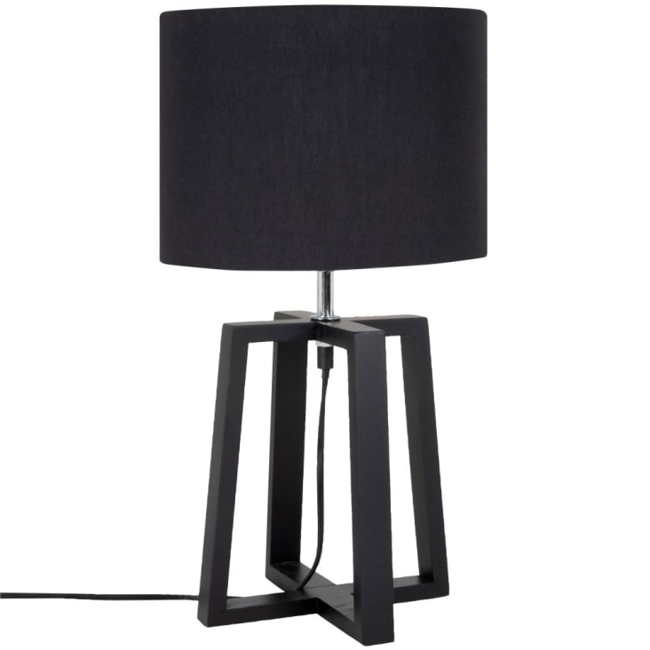 Lampe aus Kautschukholz mit Lampenschirm aus schwarzer Baumwolle