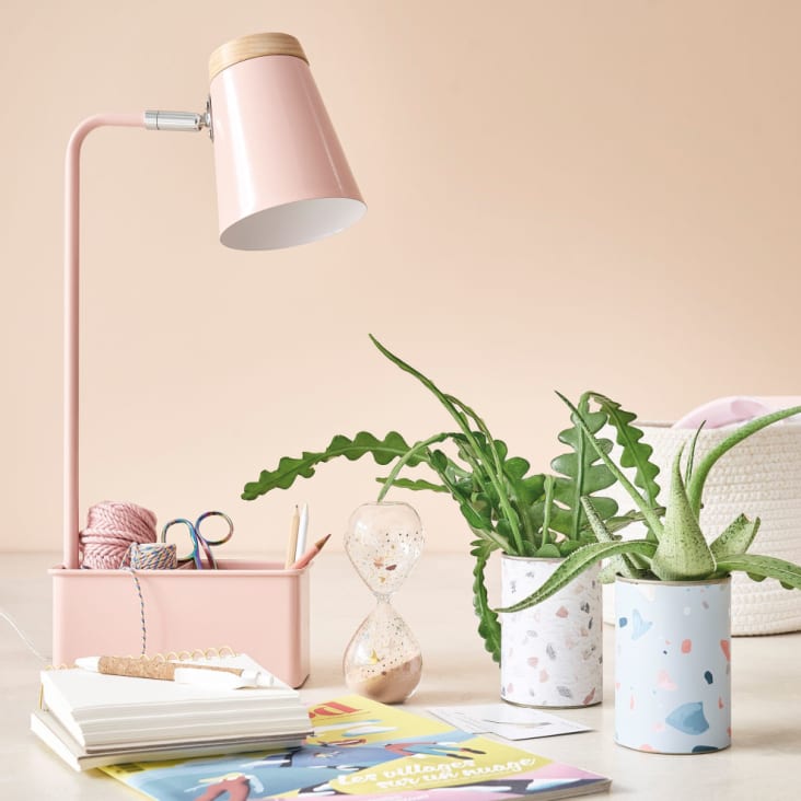 Depuley Lampe de table moderne en or rose pour salon, petite lampe de bureau  en métal à base évidée avec abat-jour en tissu, lampes de chevet 5 W pour  chambre/bureau/côté (ampoule E26