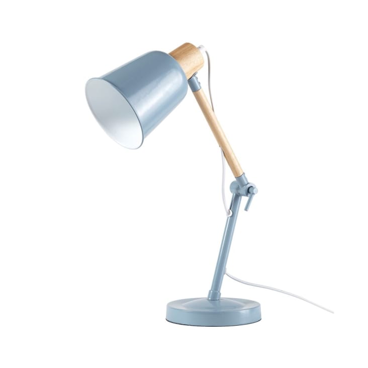 Lampe de bureau en métal bleu et hévéa-PIXIE cropped-2
