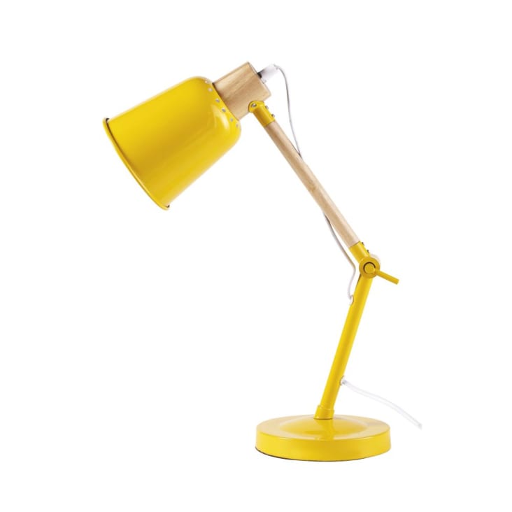Lampe de bureau en métal jaune et hévéa-PIXIE