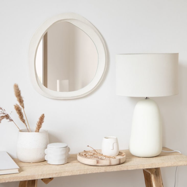 Lampe design porcelaine beige avec abat-jour coton - Naturel