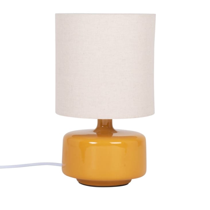 Lampe en céramique jaune et abat-jour en coton écru-Junha