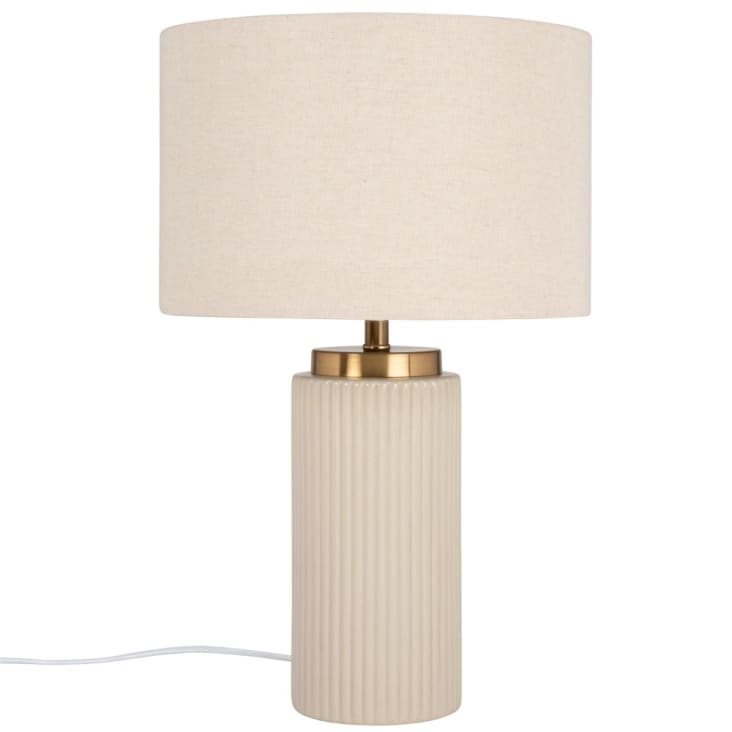 Vigo - Lampe en céramique striée beige et abat-jour en polyester recyclé