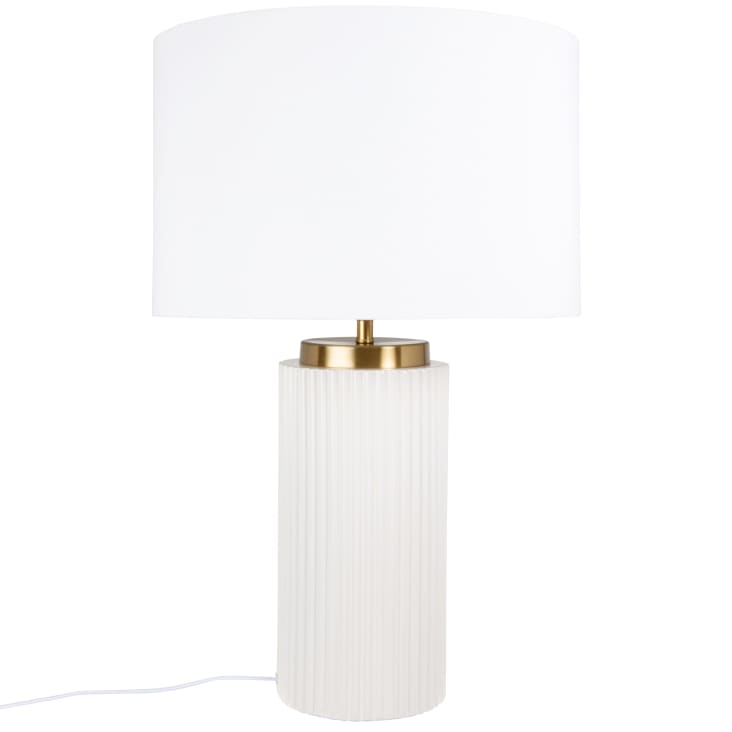 Lampe Ancienne Avec Sujet En Porcelaine – Pied Laiton Doré, Abat-jour Blanc Et Or