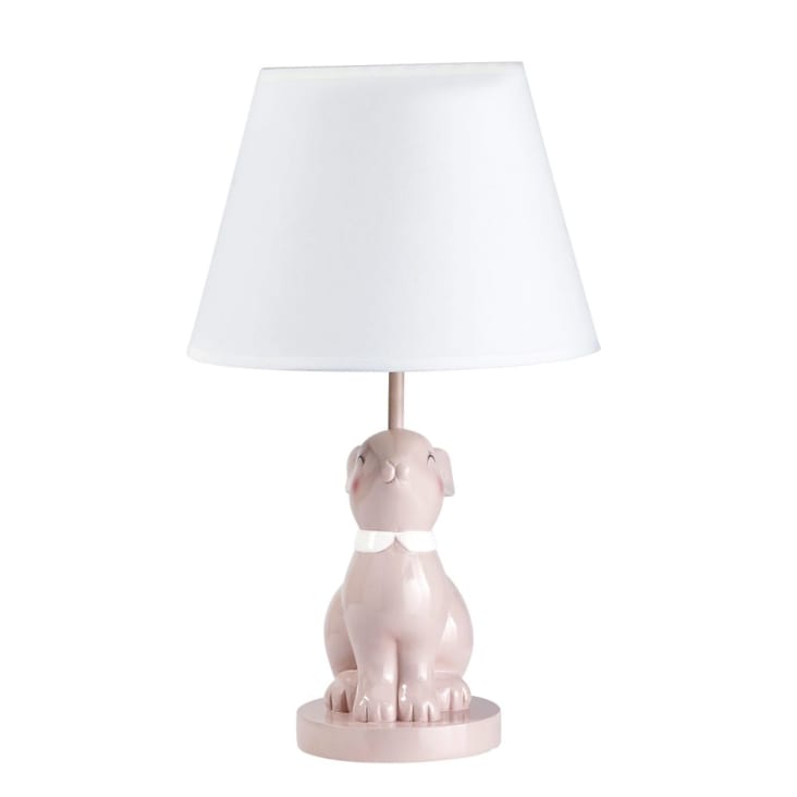 Lampe Hase aus rosa Keramik mit weißem Lampenschirm-APOLLINE cropped-3