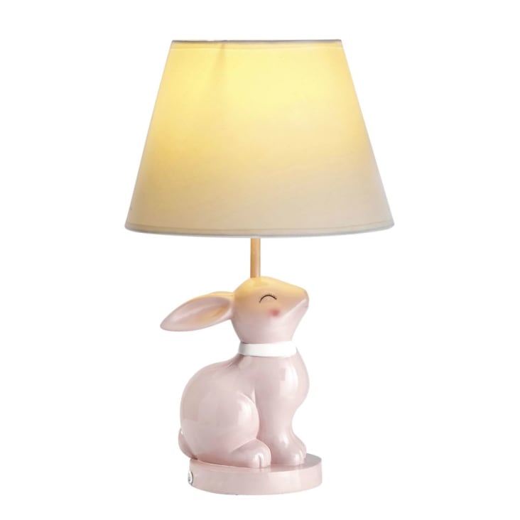 Lampe Hase aus rosa Keramik mit weißem Lampenschirm-APOLLINE cropped-2