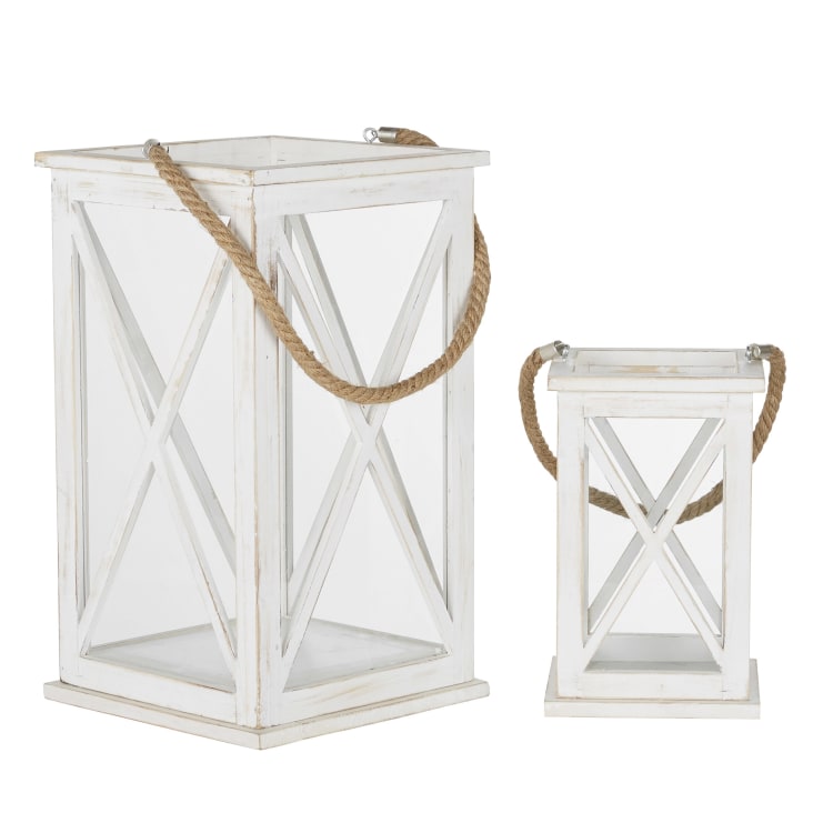 Lot De 2 Lanternes En Bois Avec Toit Métal - 32 Et 50cm De Haut, Porte Vitrée, Déco Intérieur/extérieur - 6