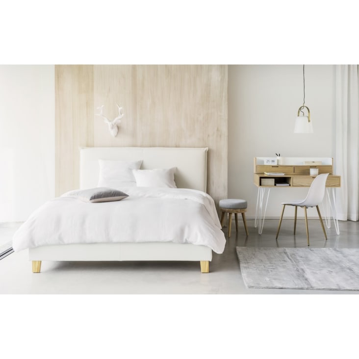 Lit coffre blanc en bois de peuplier avec sommier à lattes en bois de pin 160x200-Pillow ambiance-4
