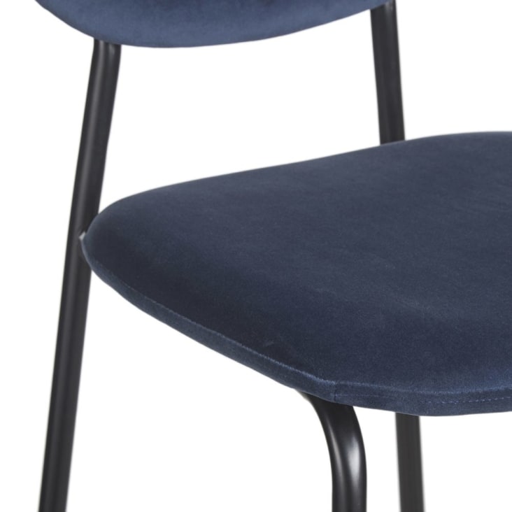 Lot de 2 chaises de bar professionnelles en velours bleu marine et métal noir-Oscarine Business cropped-5