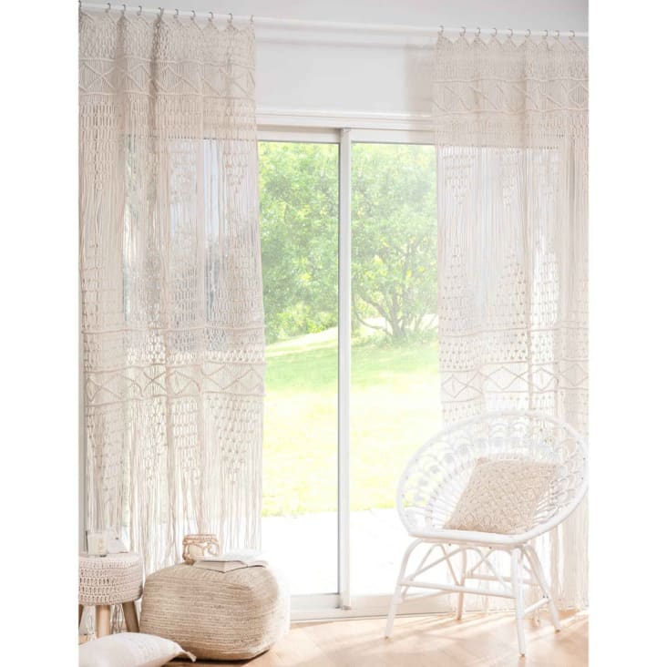 Makramee-Vorhang aus naturfarbener Baumwolle 105x250, 1 Vorhang-Macrama ambiance-0
