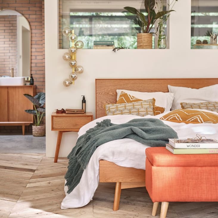 pil leren wekelijks Massief eikenhouten vintage bed 160x200 Portobello | Maisons du Monde
