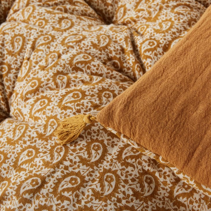 Matelas de sol en coton motifs jaune moutarde 90x190-CASOLI cropped-2