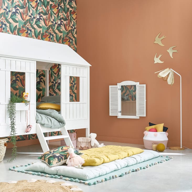 Panier rangement enfant - maison rose et vert pastel - 22 x 22 x 34 cm