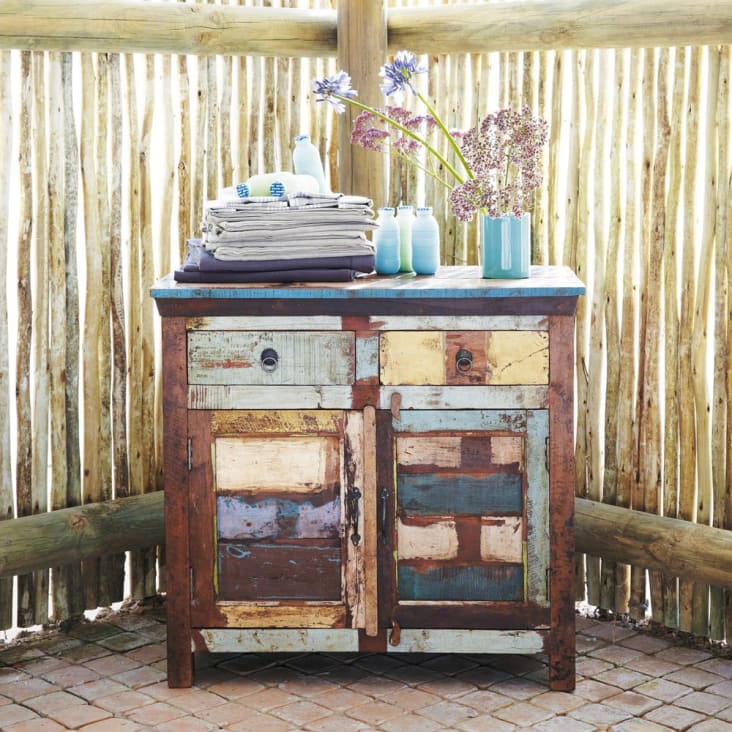 Meerkleurig gerecycleerd houten dressoir B90-Calanque ambiance-8