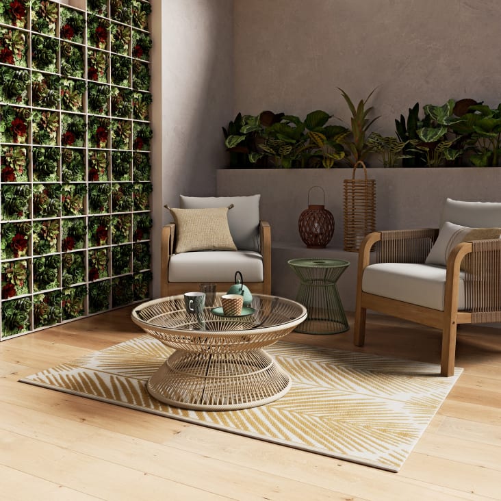 Mesa baja de jardín redonda de cuerda beige y cristal-Figuera ambiance-4