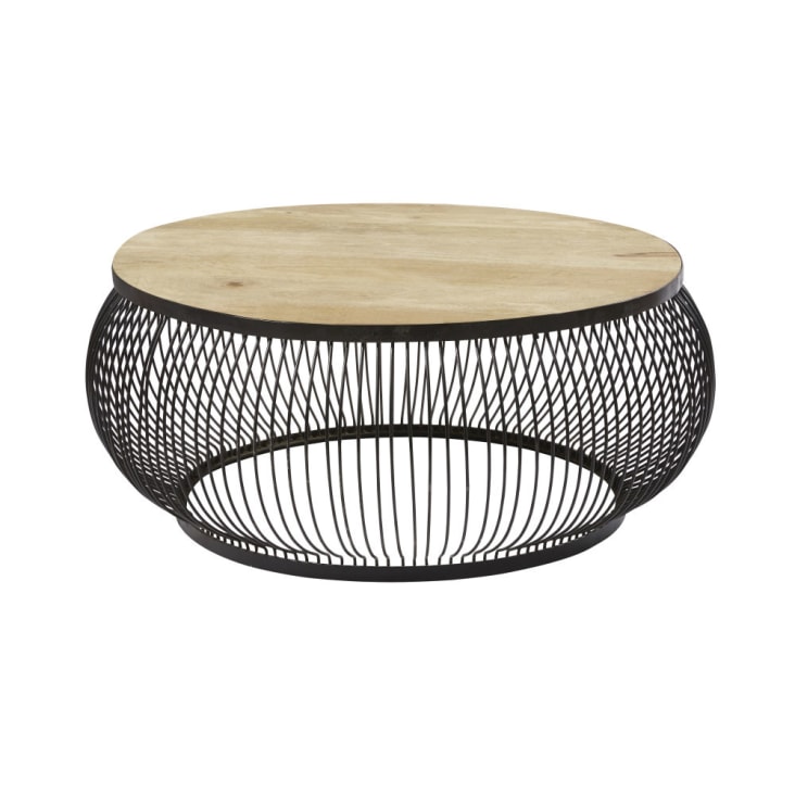 Mesa baja redonda de mango macizo y metal negro-Juana