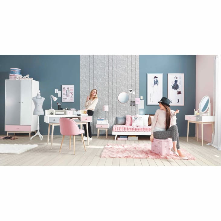 Mesa de cabeceira com 2 gavetas branca e cor-de-rosa-Blush ambiance-6