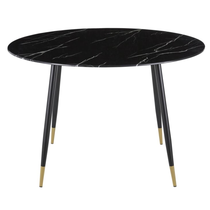 Mesa de comedor efecto mármol negro y metal color latón y negro para 5/6 personas, 120 cm de diámetro-Phea