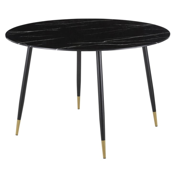 Mesa de comedor efecto mármol negro y metal color latón y negro para 5/6 personas, 120 cm de diámetro-Phea cropped-6