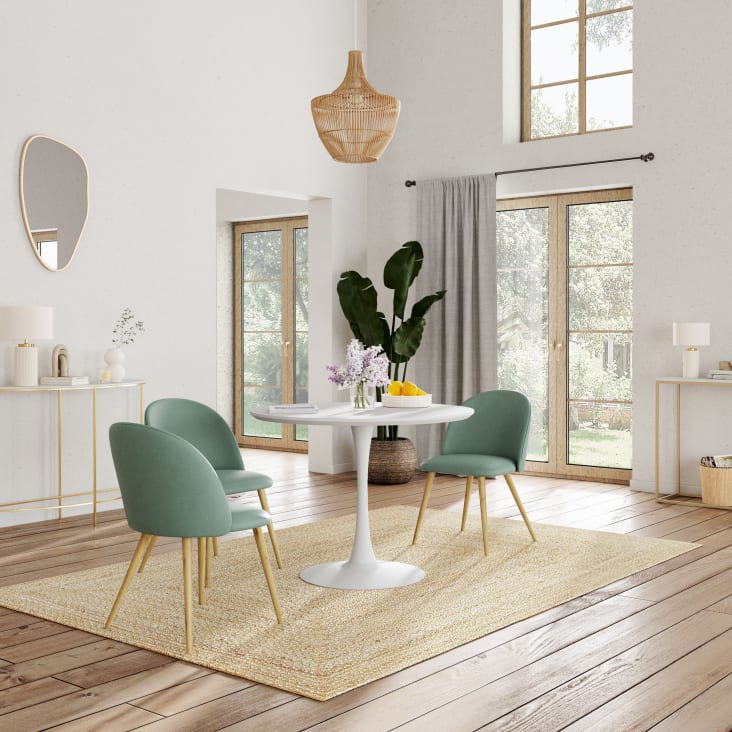 Mesa Redonda De Comedor | 100x100x76 Cm | Para 4-6 Personas | Tablero De Fibra Y Patas De Metal Geométricas