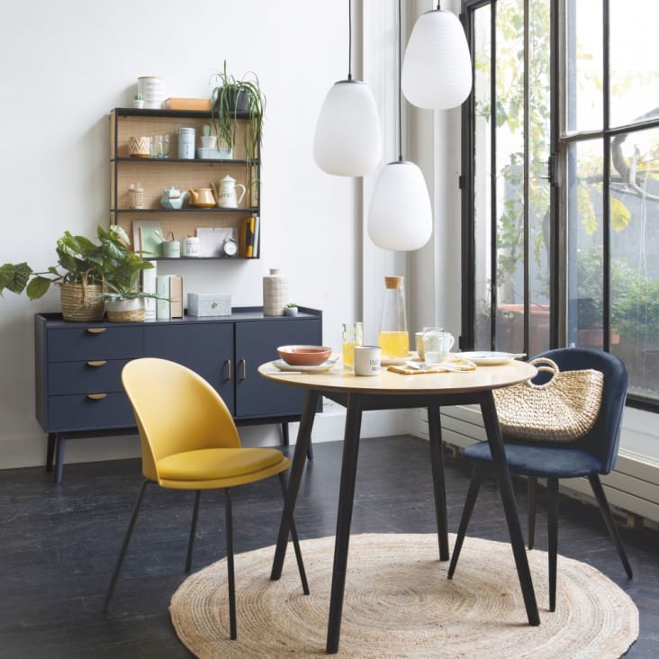 Juego de mesa de comedor redonda y sillas de cuero, madera para oficina,  salón, comedor y cocina (1 mesa redonda + 4 sillas) (Color gris oscuro)