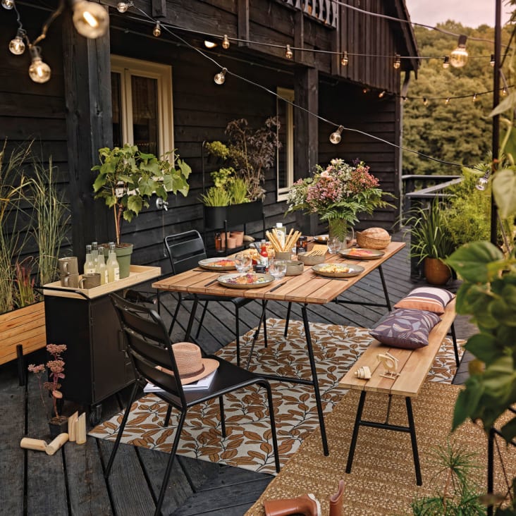Mesas de jardín con bancos plegables para exterior en madera